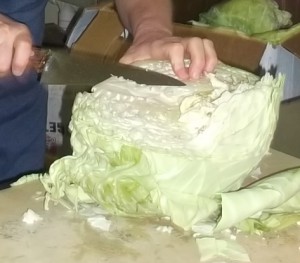 Cutting cabbage for vegan eggrolls